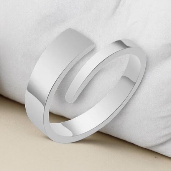 NEW 18K white gold plated geometric stackable open ring jewelry size 6 B22B - Picture 1 of 6